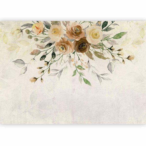 Wall Mural Wallpaper - Summer bloom - retro floral motif with flowers and leaves with patterns - Image 4