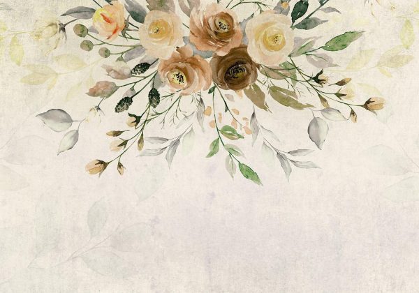 Wall Mural Wallpaper - Summer bloom - retro floral motif with flowers and leaves with patterns - Image 6