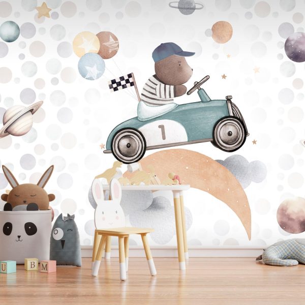 Wall Mural Wallpaper - Teddy Bear in a Racing Car - Image 3