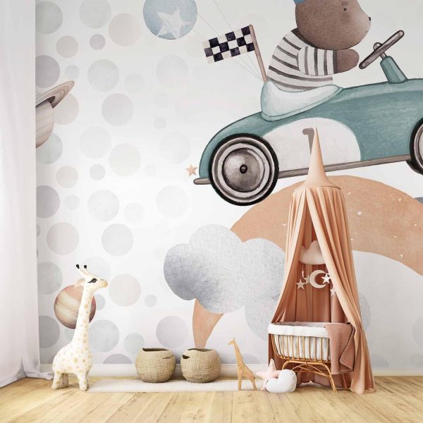 Wall Mural Wallpaper - Teddy Bear in a Racing Car - Image 2