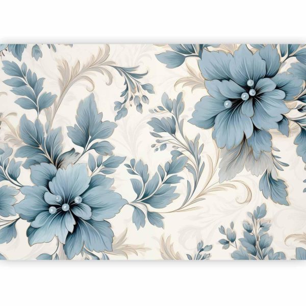 Wall Mural - Turquoise Flowers in Retro Ambience - Floristic Ornaments - Image 3