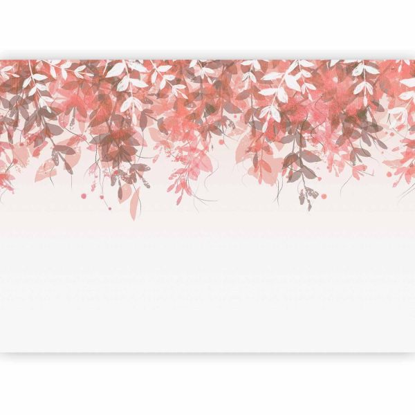 Wall Mural Wallpaper - Under vegetation - hanging vines of pink leaves on a neutral background - Image 4