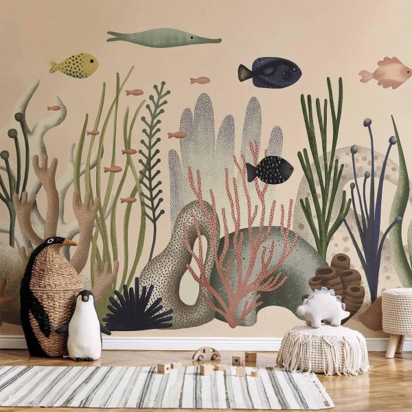 Wall Mural Wallpaper - Underwater World - Fish and Corals in Pastel Colours