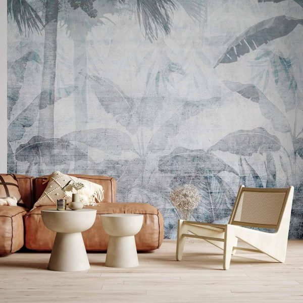 Wall Mural Wallpaper - Vanishing jungle - landscape of exotic nature in blue tones