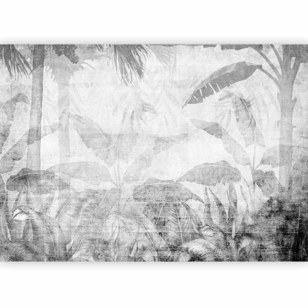 Wall Mural Wallpaper - Vanishing jungle - landscape of exotic trees and leaves in grey tones - Image 4
