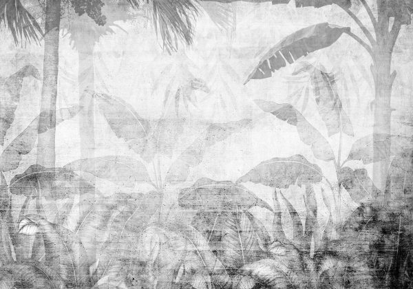 Wall Mural Wallpaper - Vanishing jungle - landscape of exotic trees and leaves in grey tones - Image 6