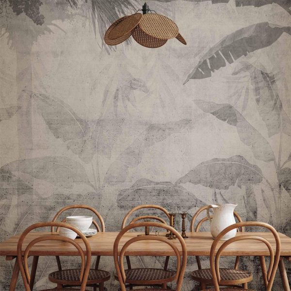Wall Mural Wallpaper - Vanishing jungle - landscape of exotic trees and leaves in grey tones - Image 2