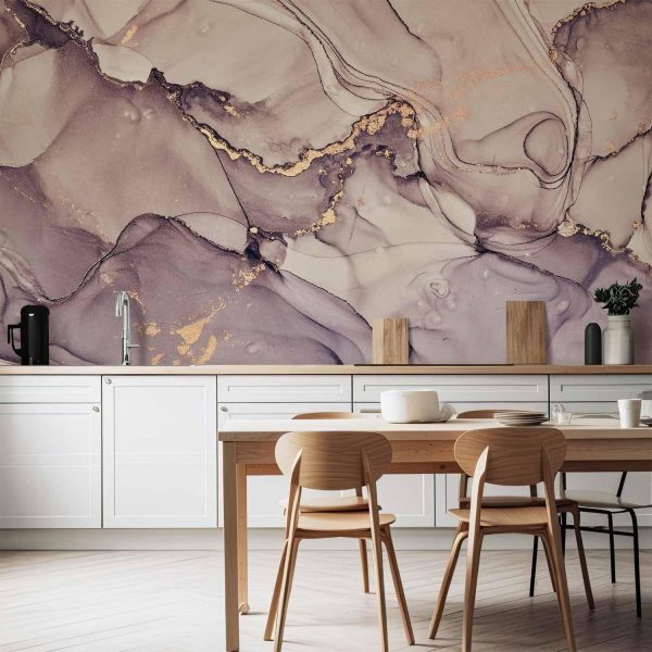 Wall Mural Wallpaper - Watercolour Abstraction - Powder Pink Marble With Gold Accents