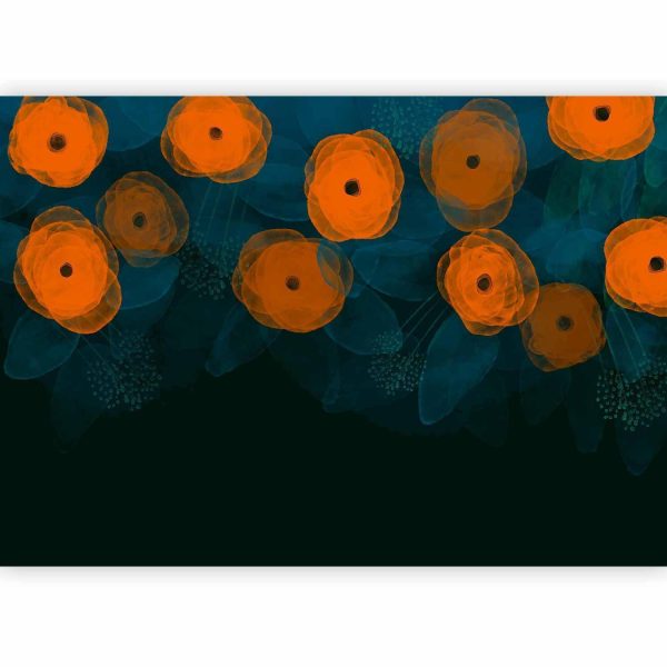 Wall Mural Wallpaper - Watercolour composition - orange patterns on a delicate leaf background - Image 4