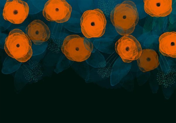 Wall Mural Wallpaper - Watercolour composition - orange patterns on a delicate leaf background - Image 5