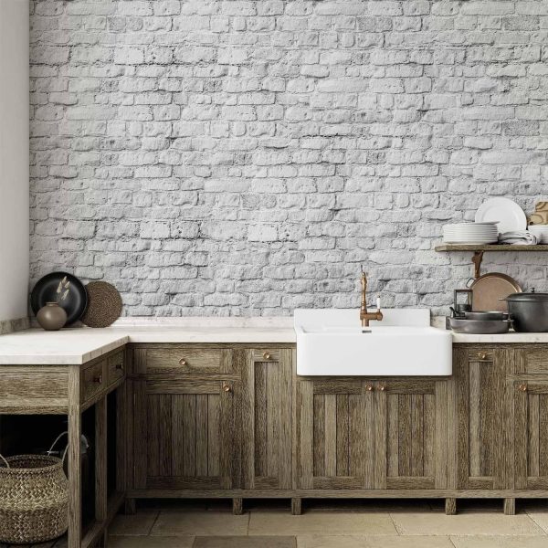 Wall Mural Wallpaper - White brick - Image 2