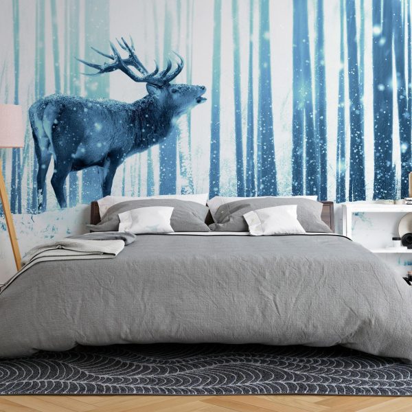 Wall Mural Wallpaper - Winter animals - deer motif on a forest background in shades of blue - Image 3