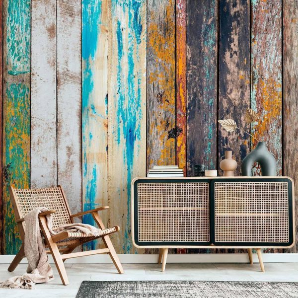 Wall Mural Wallpaper - Wooden Rainbow