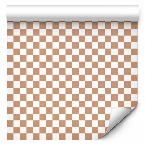 Wallpaper - Checkerboard Pattern - Brown-White Grid with a Subtle Noise