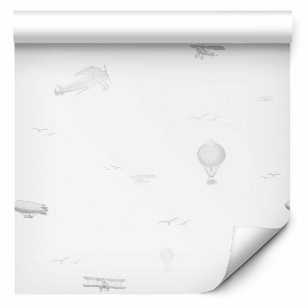 Wallpaper - Drawing - Airplanes - balloons - and airships against a sky full of birds - Image 2