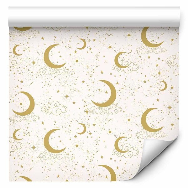 Wallpaper - Moonlit Nights - Delicate Moons and Clouds in a Warm Tone