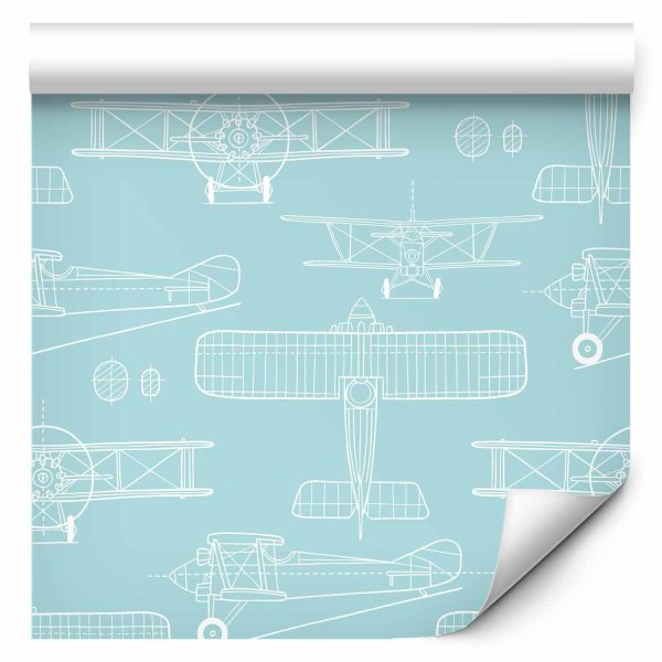 Wallpaper - Sketch - Outline of an airplane in white on a turquoise background - Image 2