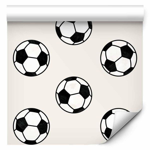 Wallpaper - Soccer - Symmetrical black-and-white soccer balls on a beige background - Image 2