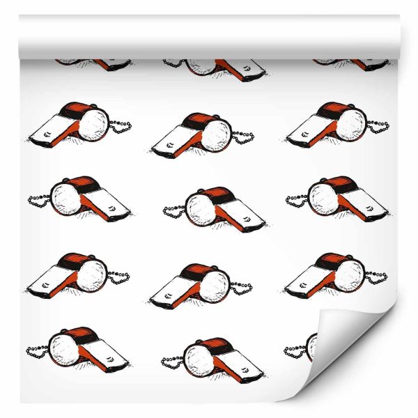 Wallpaper - Soccer Whistles - Black and white with red accents on a white background - Image 2