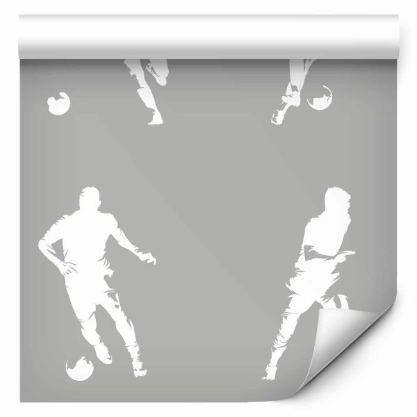 Wallpaper - Sports Silhouettes - Dynamic figures of soccer players on a gray background - Image 2