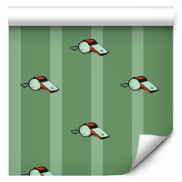 Wallpaper - Sports Whistles - Repeating pattern on a striped green background - Image 2