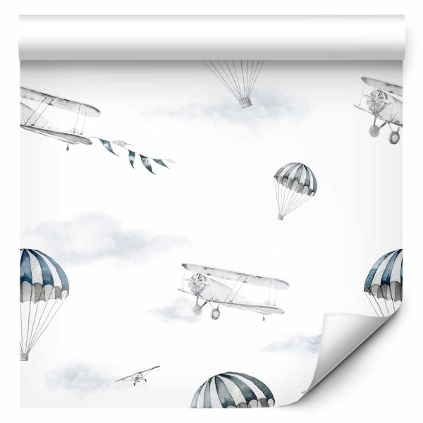 Wallpaper - Watercolor - Airplane show on a bright sky with delicate clouds - Image 2